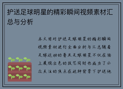 护送足球明星的精彩瞬间视频素材汇总与分析